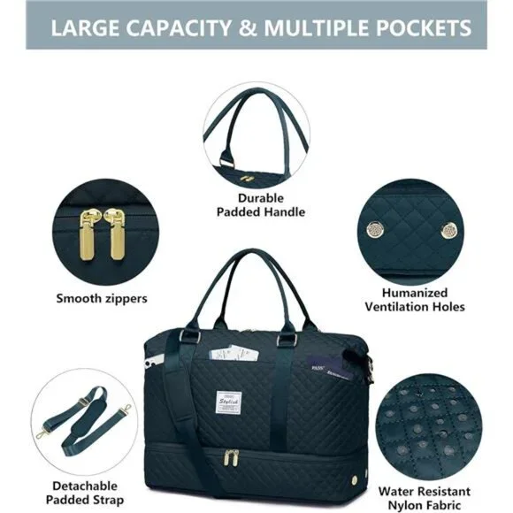 Women's Travel Weekender Bags Carry On Duffel Bags with Shoe Compartment - Picture 4 of 5